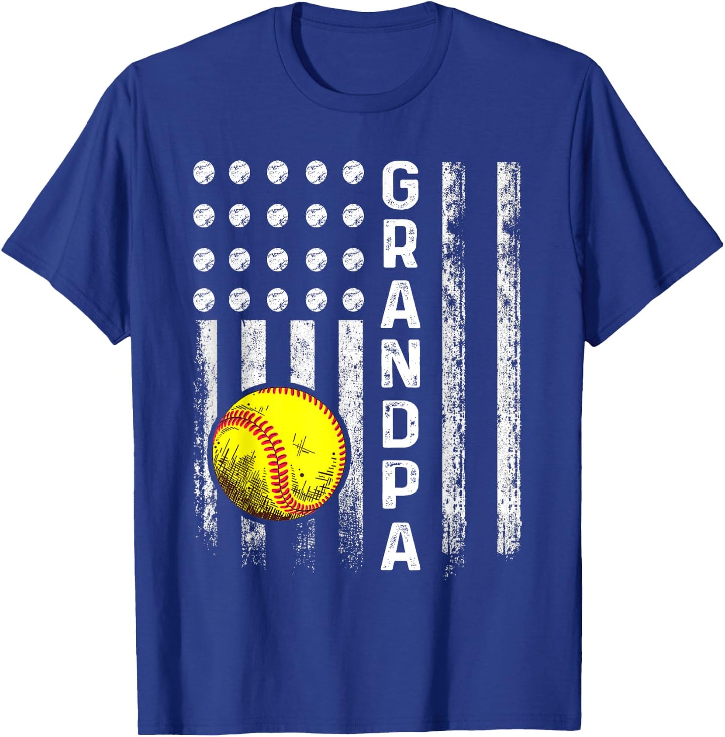 Softball Grandpa American Flag Father's Day 4th Of July T-Shirt - T-Shirt | Royal