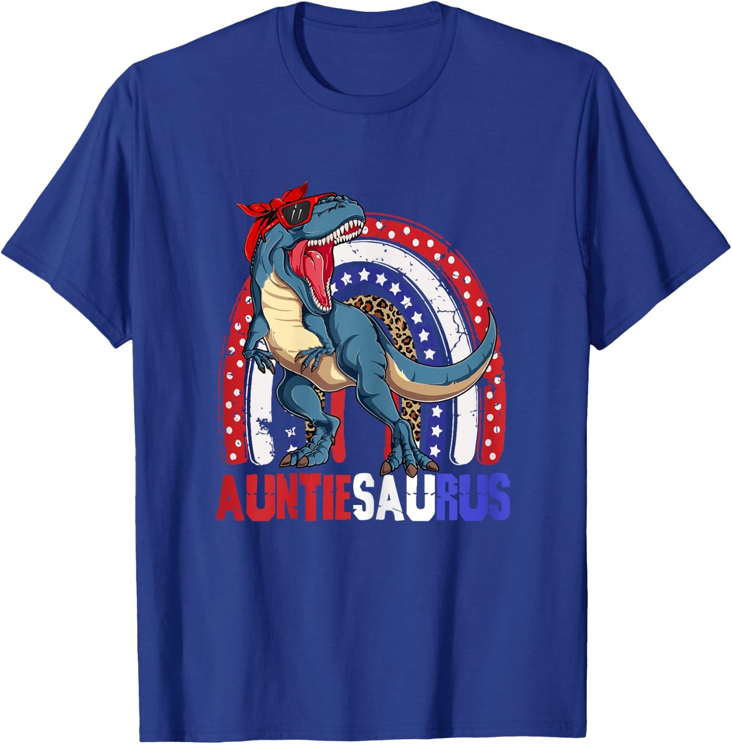 Auntiesaurus T Rex Dinosaur Auntie Saurus Family 4th of July T-Shirt - T-Shirt | Royal