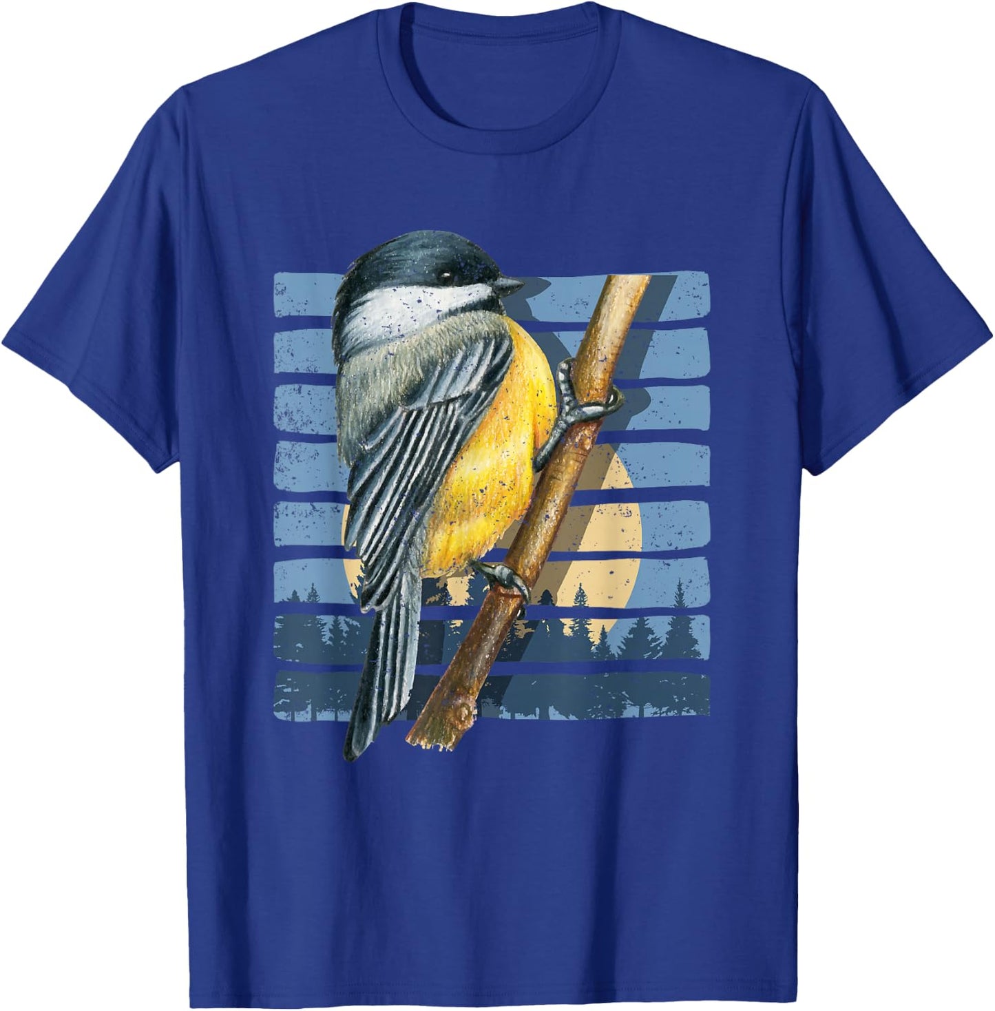 Retro Bird Watcher Chickadee Nature Forest Moon Birds T-Shirt - T-Shirt | Royal