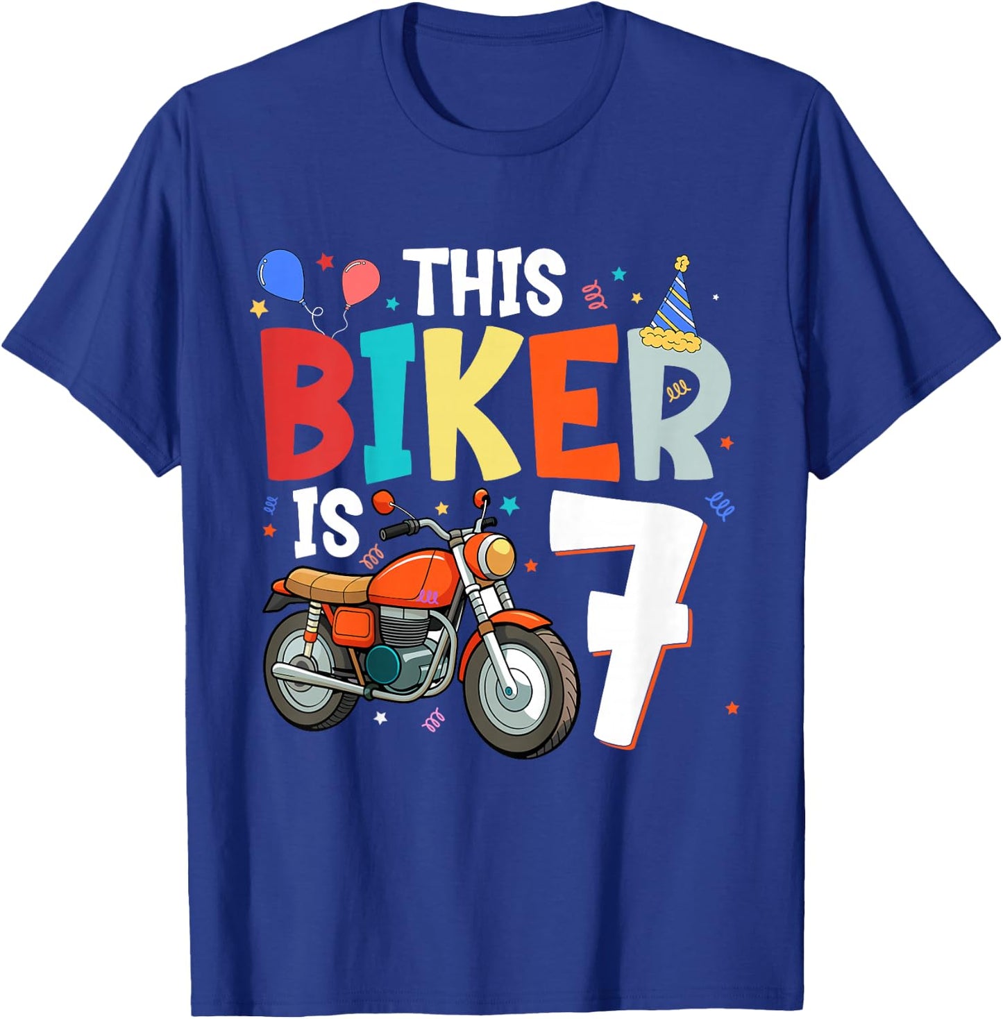 Kids Motorcycle 7th Birthday 7 Seventh Seven Yr Old Biker Boys T-Shirt - T-Shirt | Royal