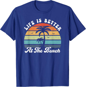 Life Is Better At The Beach Palm Tree Retro Shirt Vacation Women Kids T-Shirt - T-Shirt | Royal