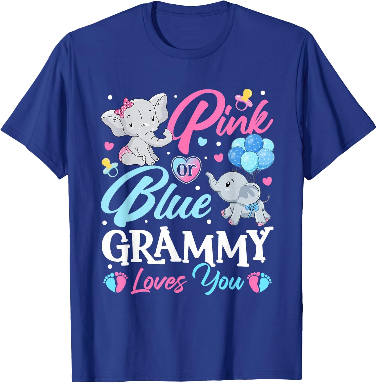 Elephant Blue Pink Grammy Loves You Pregnancy Reveal T-Shirt - T-Shirt | Royal