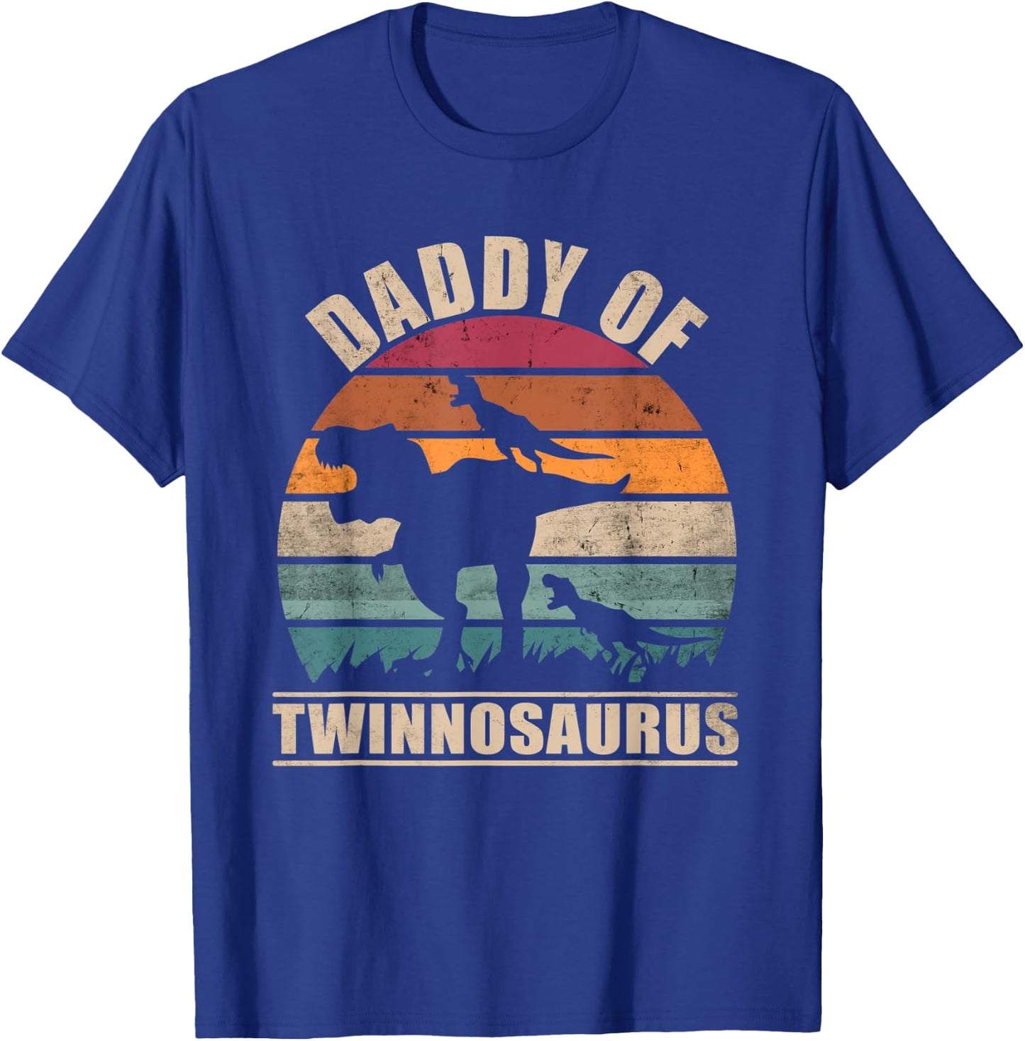 Dad of Twins Daddysaurus Pun Fathers Day Daddy of Twins T-Shirt - T-Shirt | Royal
