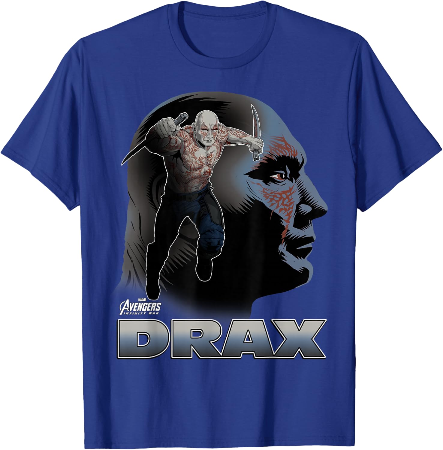 Marvel Infinity War Drax Big Head Profile Graphic T-Shirt - T-Shirt | Royal