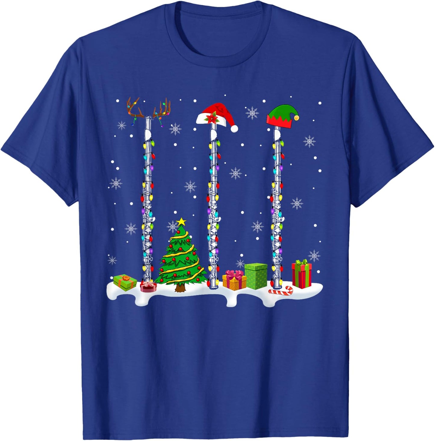 Santa Elf Reindeer Flute Christmas Light Musical Instrument T-Shirt - T-Shirt | Royal