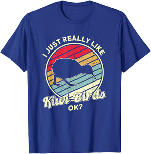 Kiwi & New Zealand Gifts -Adults Black Cotton, Polyester Casual, Humorous, Modern Kiwi Bird T-Shirt - T-Shirt | Royal