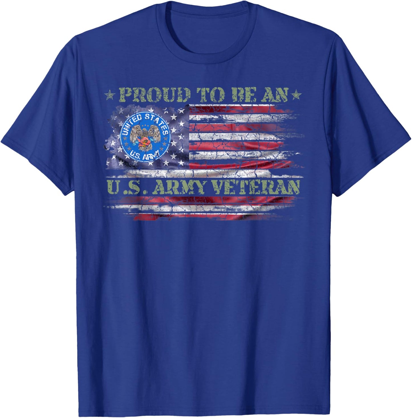 Vintage USA American Flag Proud To Be An US Army Veteran T-Shirt - T-Shirt | Royal