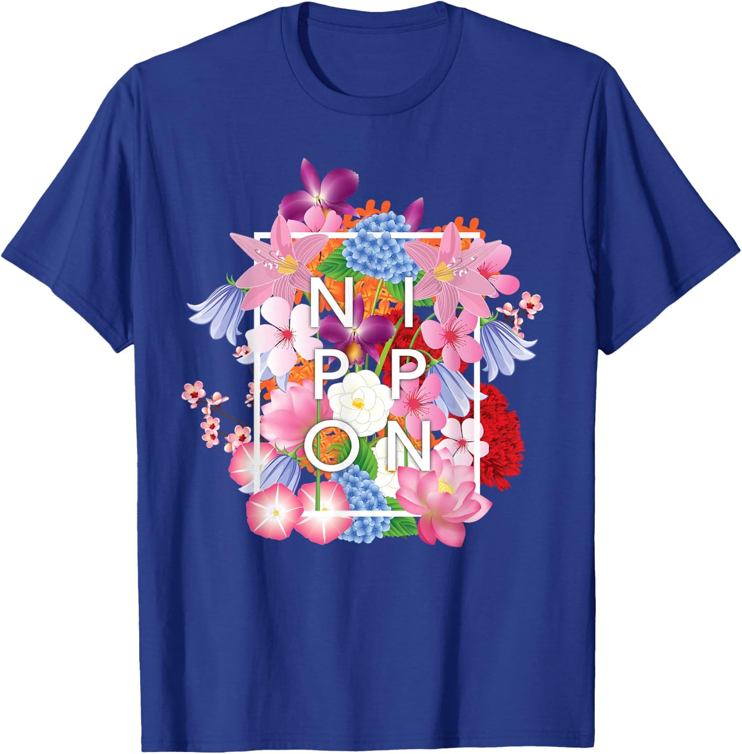 Flowers of Japan - Nippon Word Art T-Shirt - T-Shirt | Royal