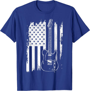 Lets Rock Rock n Roll Guitar Retro USA Flag Music T-Shirt - T-Shirt | Royal