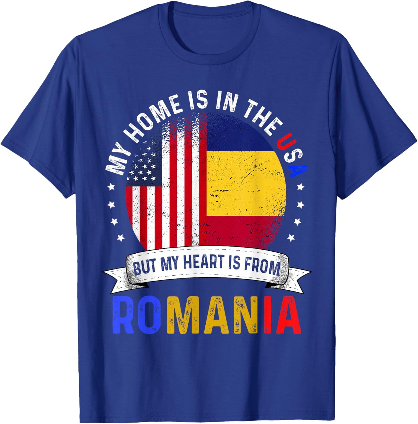 Romanian American Patriot Heart is from Romania Flag T-Shirt - T-Shirt | Royal
