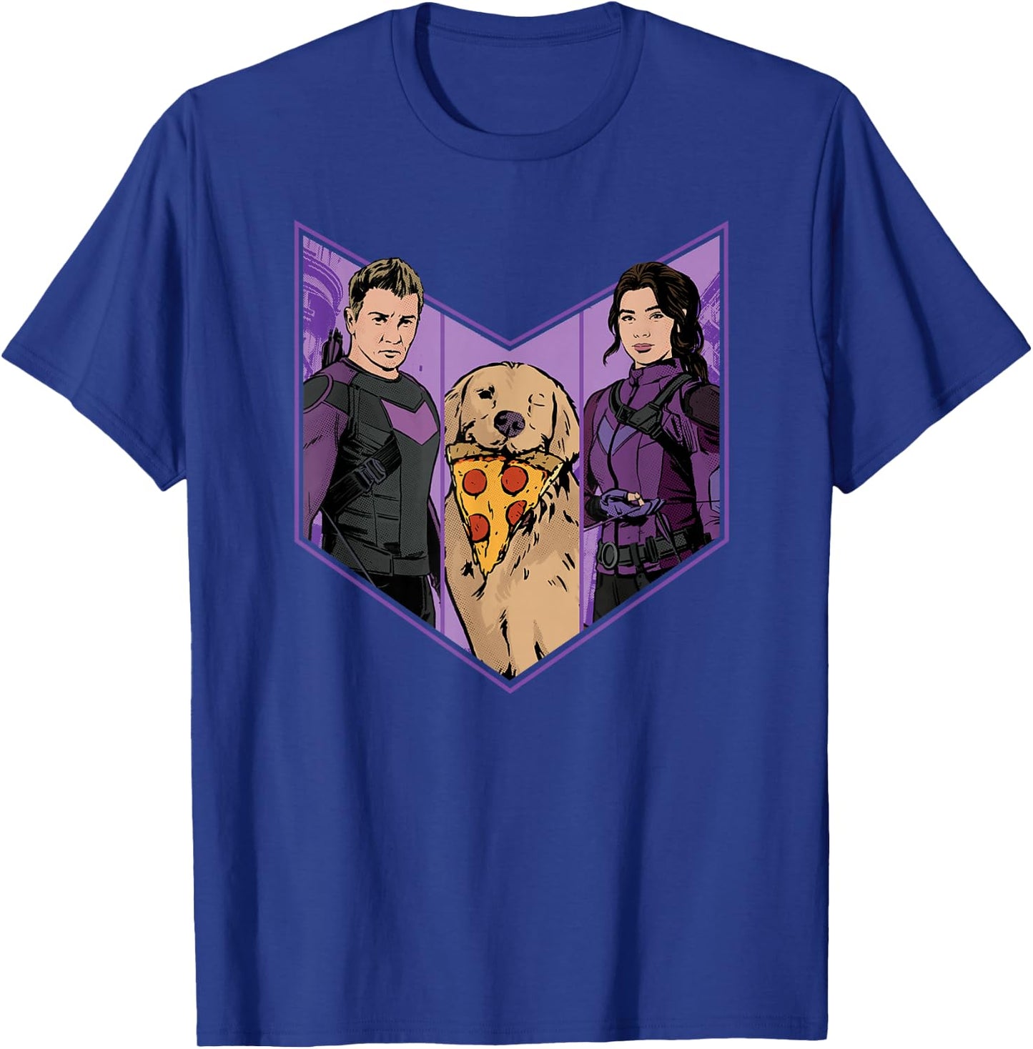 Marvel Hawkeye Clint Barton Kate Bishop and Lucky Arrow T-Shirt - T-Shirt | Royal