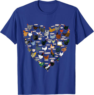 Funny Heart Design List Of Chicken Breeds T-Shirt - T-Shirt | Royal