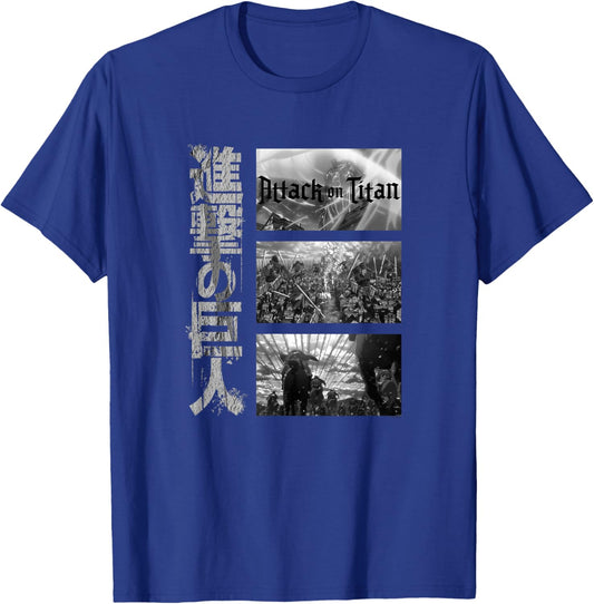 Attack on Titan Season 3 Three Scenes with Kanji Anime T-Shirt - T-Shirt | Royal