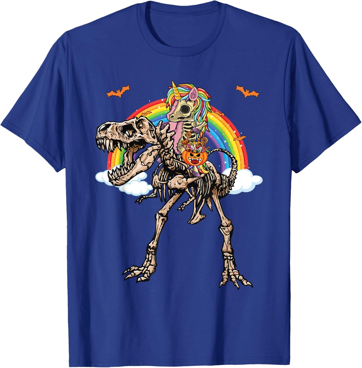 Skeleton Unicorn Riding Dinosaur T Rex Halloween T-Shirt - T-Shirt | Royal