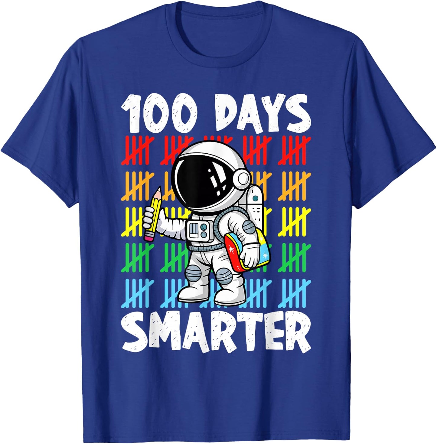 100 Days Smarter 100th Day Of School Astronaut Boys Space T-Shirt - T-Shirt | Royal