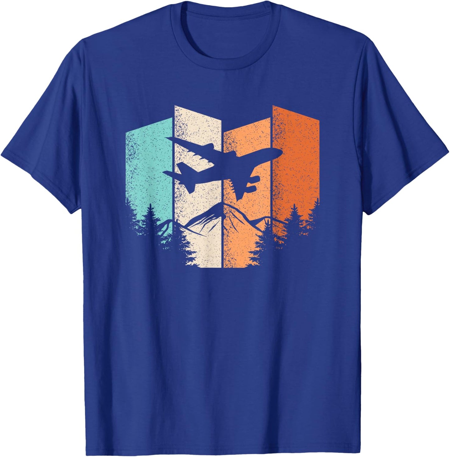 Retro Airplane Landscape Pilot Aviation Men Women T-Shirt - T-Shirt | Royal