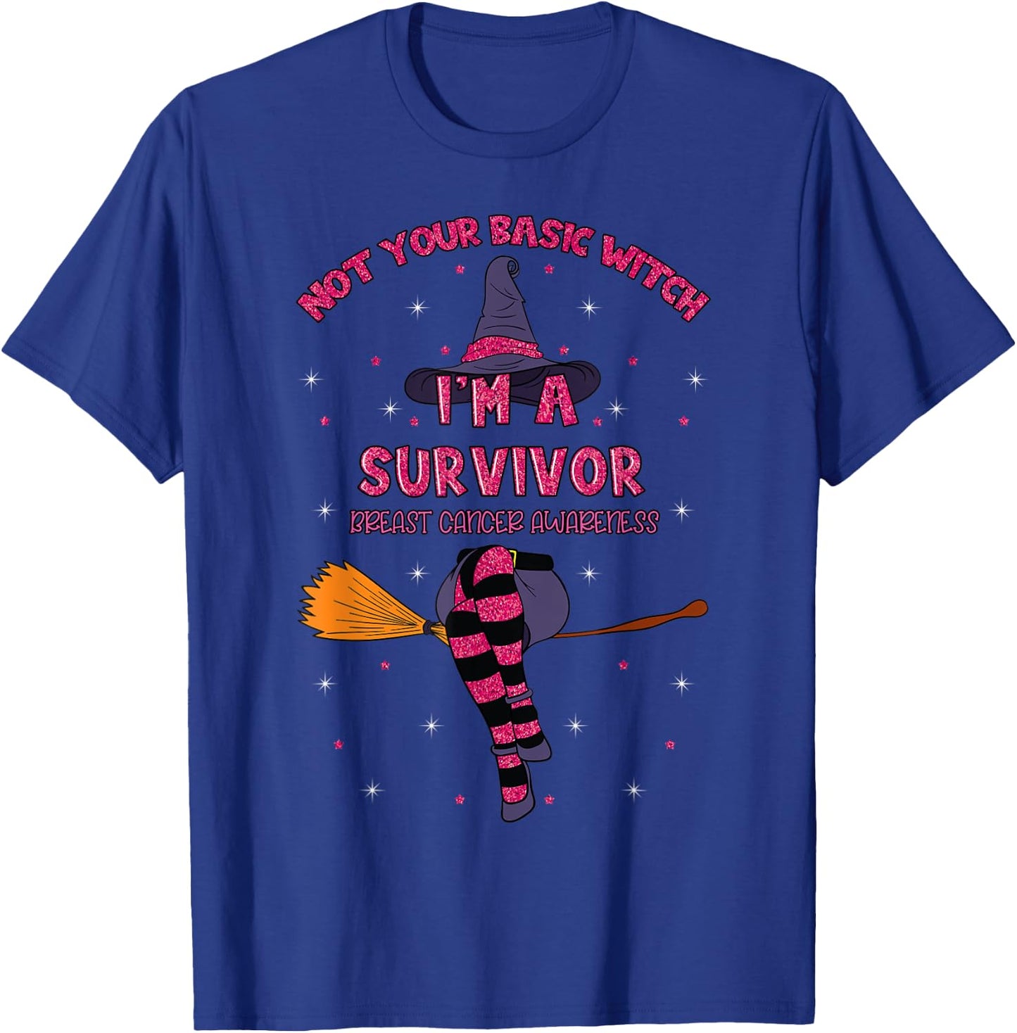 Halloween Witch Pink Awareness Ribbon Breast Cancer Survivor T-Shirt - T-Shirt | Royal