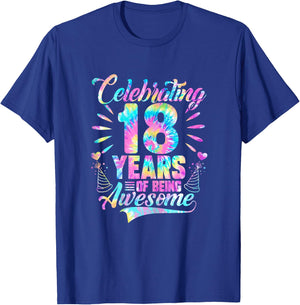 Celebrating 18 Year Of Being Awesome With Tie-dye Graphic T-Shirt - T-Shirt | Royal
