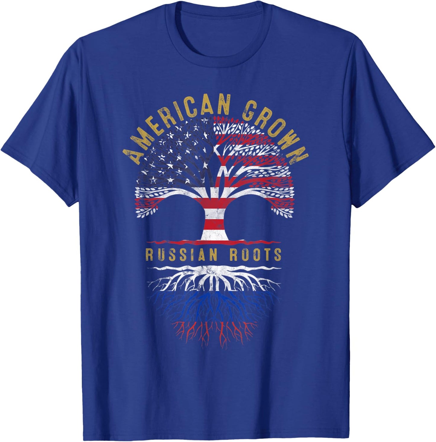 American Grown Russian Roots Tree Flag Family Heritage T-Shirt - T-Shirt | Royal