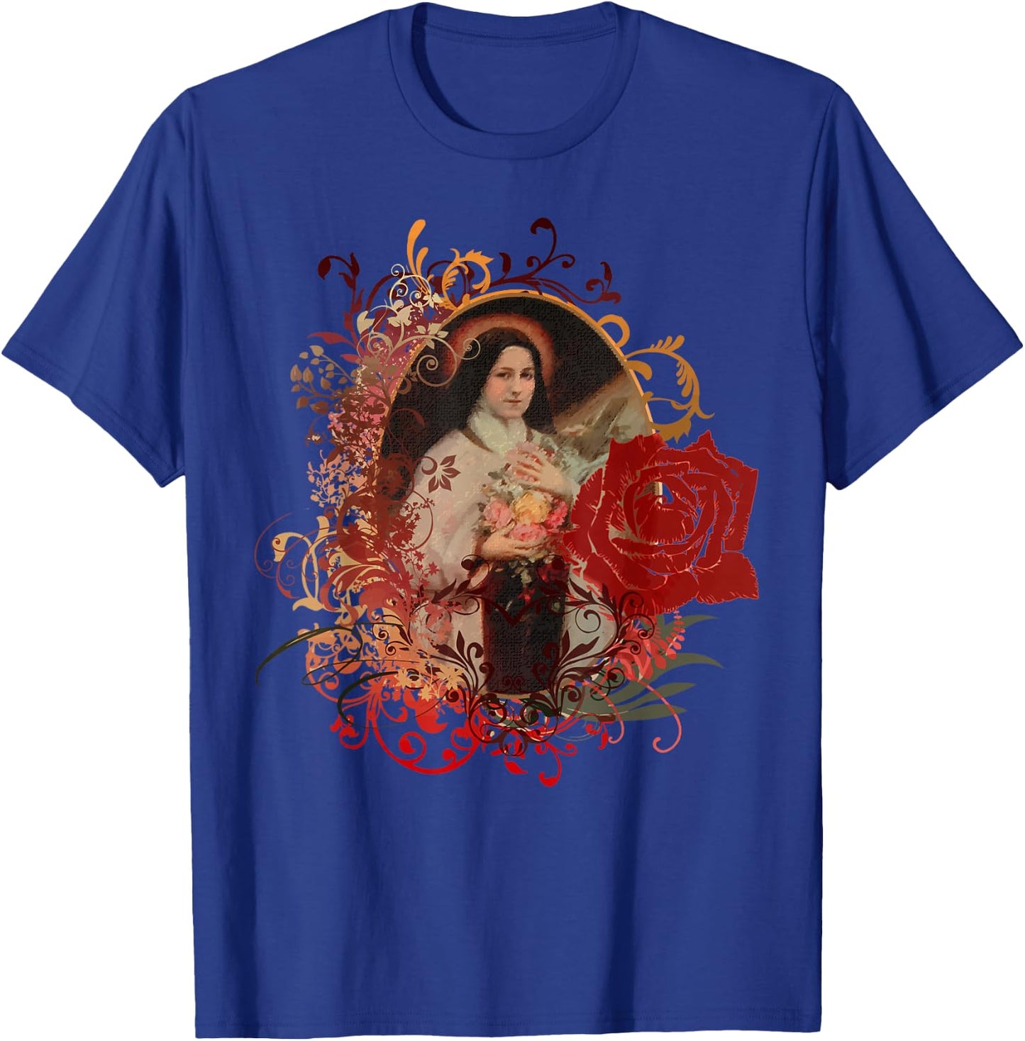 St Therese of Lisieux Rose Flower Catholic Gifts T-Shirt - T-Shirt | Royal
