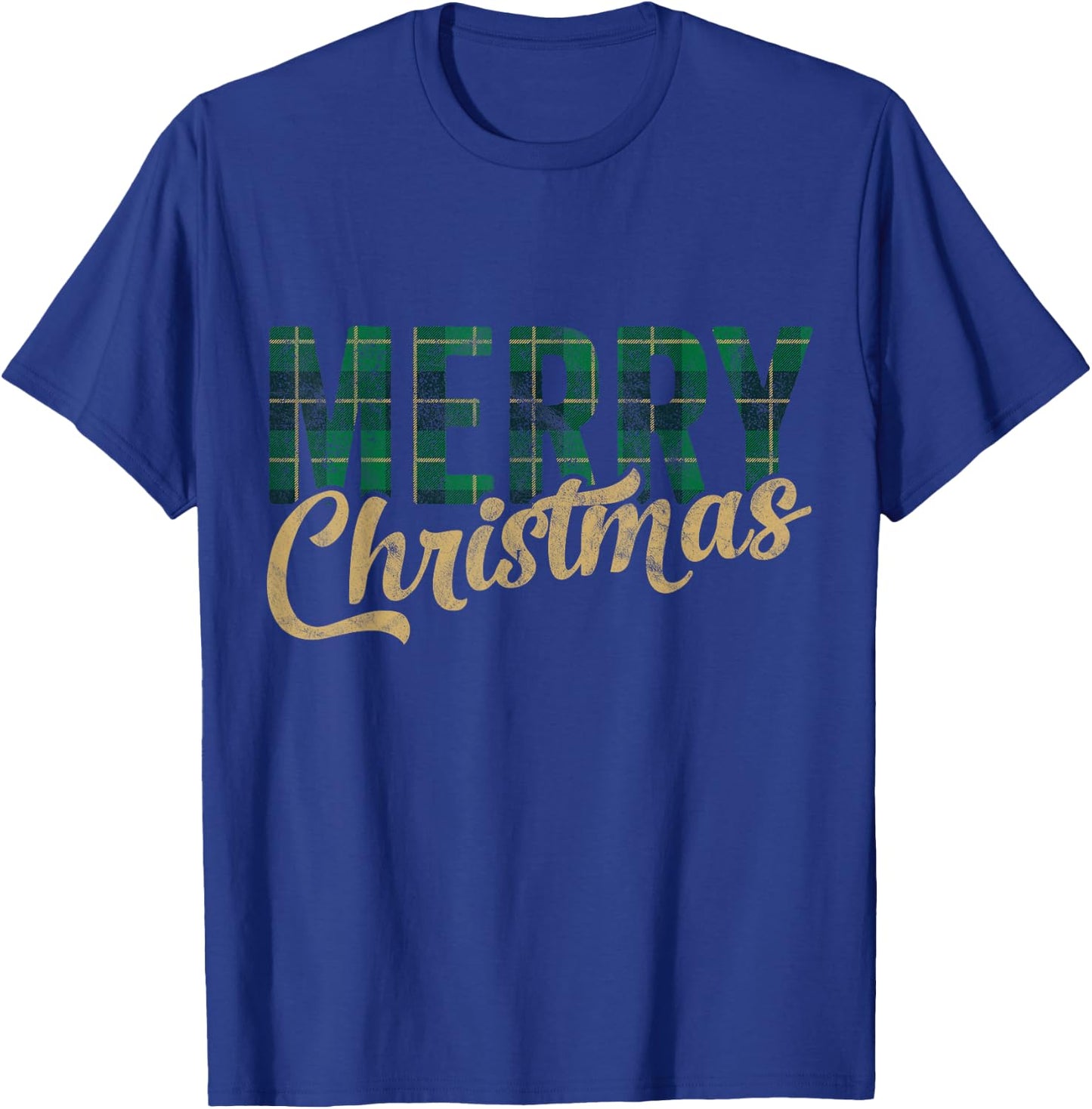 Retro Merry Christmas Green Plaid Gift Fun Happy Family Xmas T-Shirt - T-Shirt | Royal