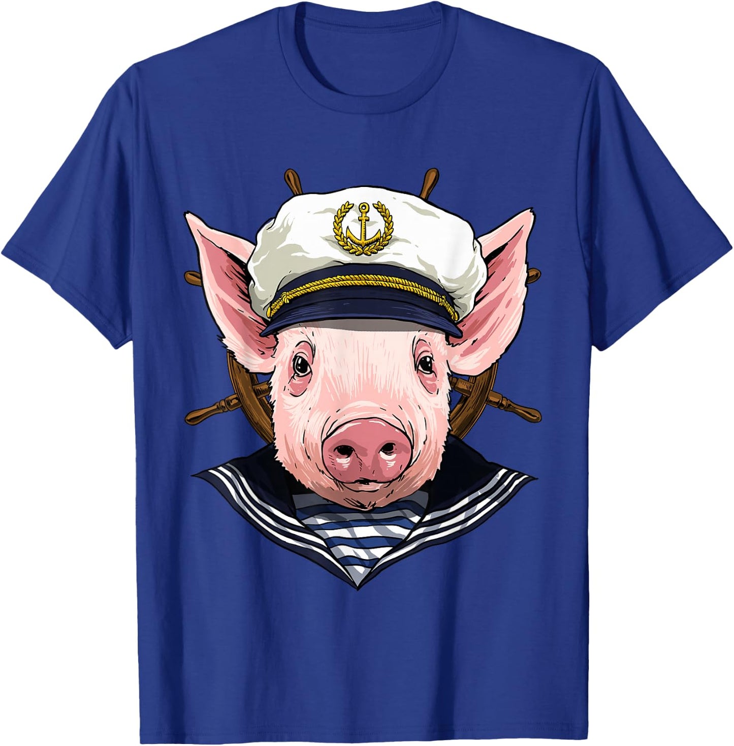 Pig Sailor Boat Captain Farmer Pig Farm Animal T-Shirt - T-Shirt | Royal