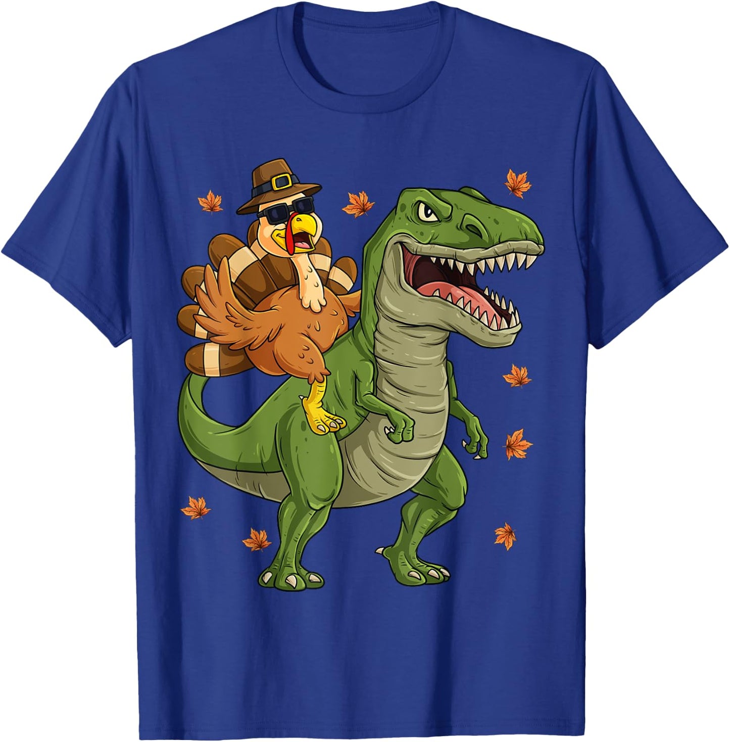 Thanksgiving Turkey Riding T Rex Dinosaur Toddler Boys Kids T-Shirt - T-Shirt | Royal