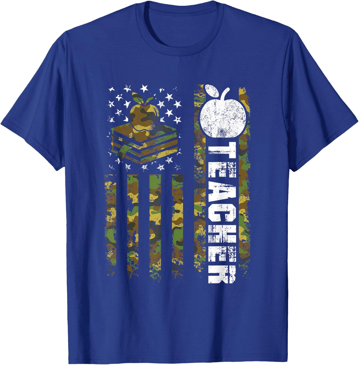 American Flag Camouflage Teacher Patriotic 4th Of July Women Kids Men T-Shirt - T-Shirt | Royal