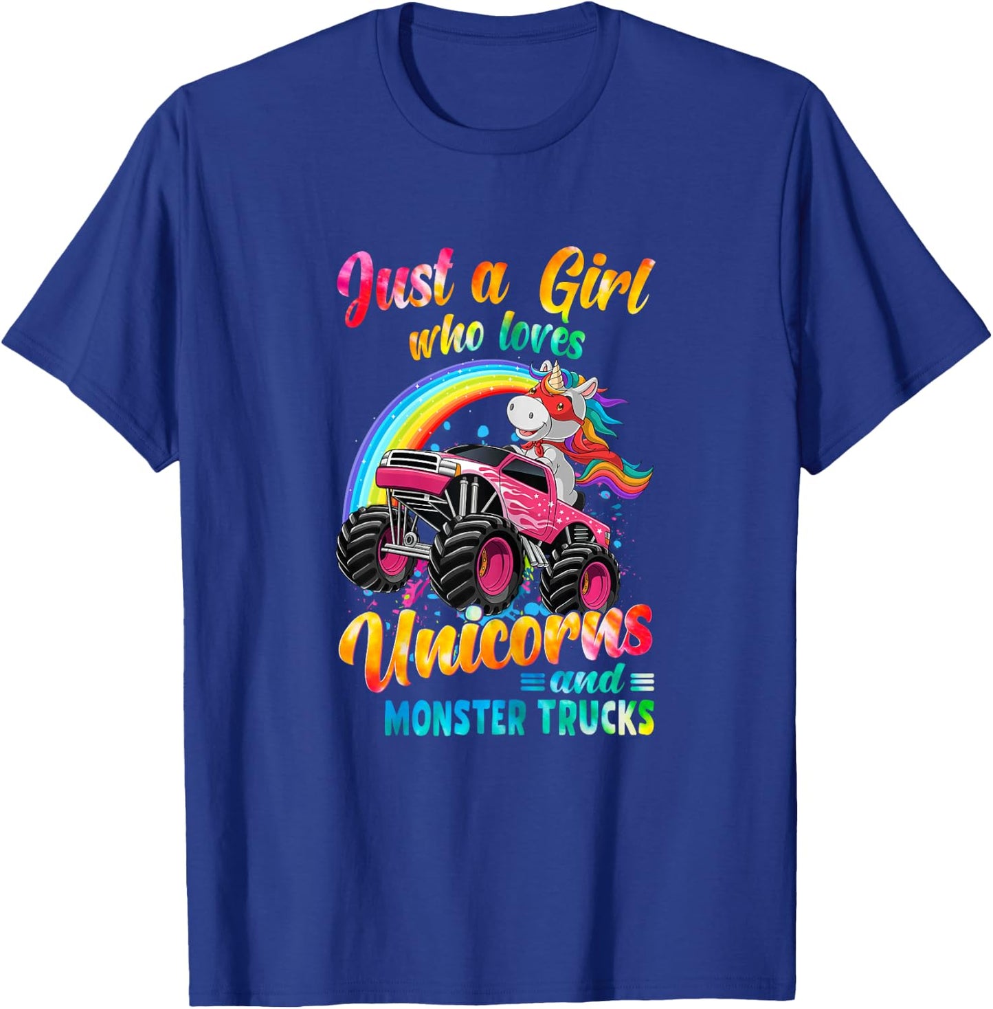 Just A Girl Who Loves Unicorns And Monster Trucks Girls Kid T-Shirt - T-Shirt | Royal