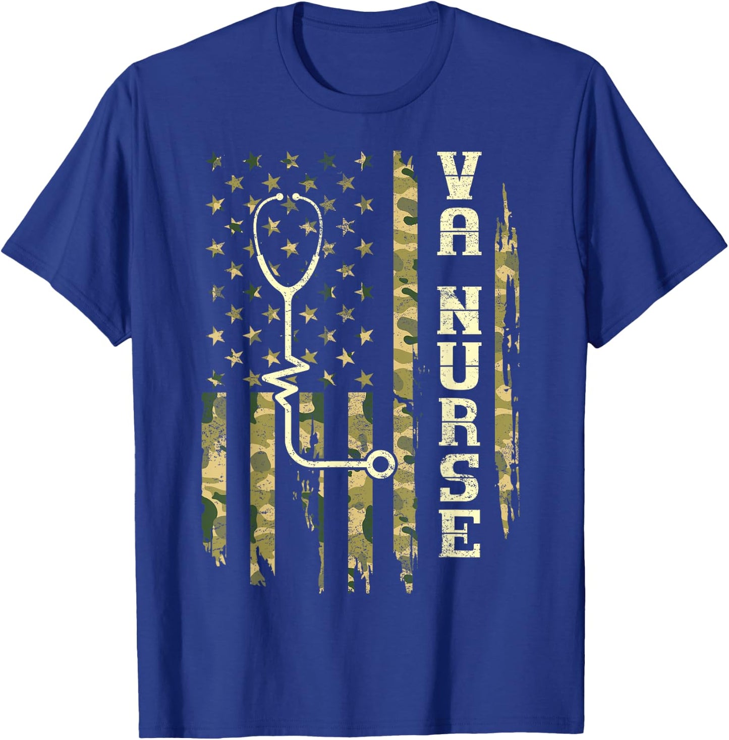 VA Nurse Camouflage American Flag Patriotic Medical Worker T-Shirt - T-Shirt | Royal