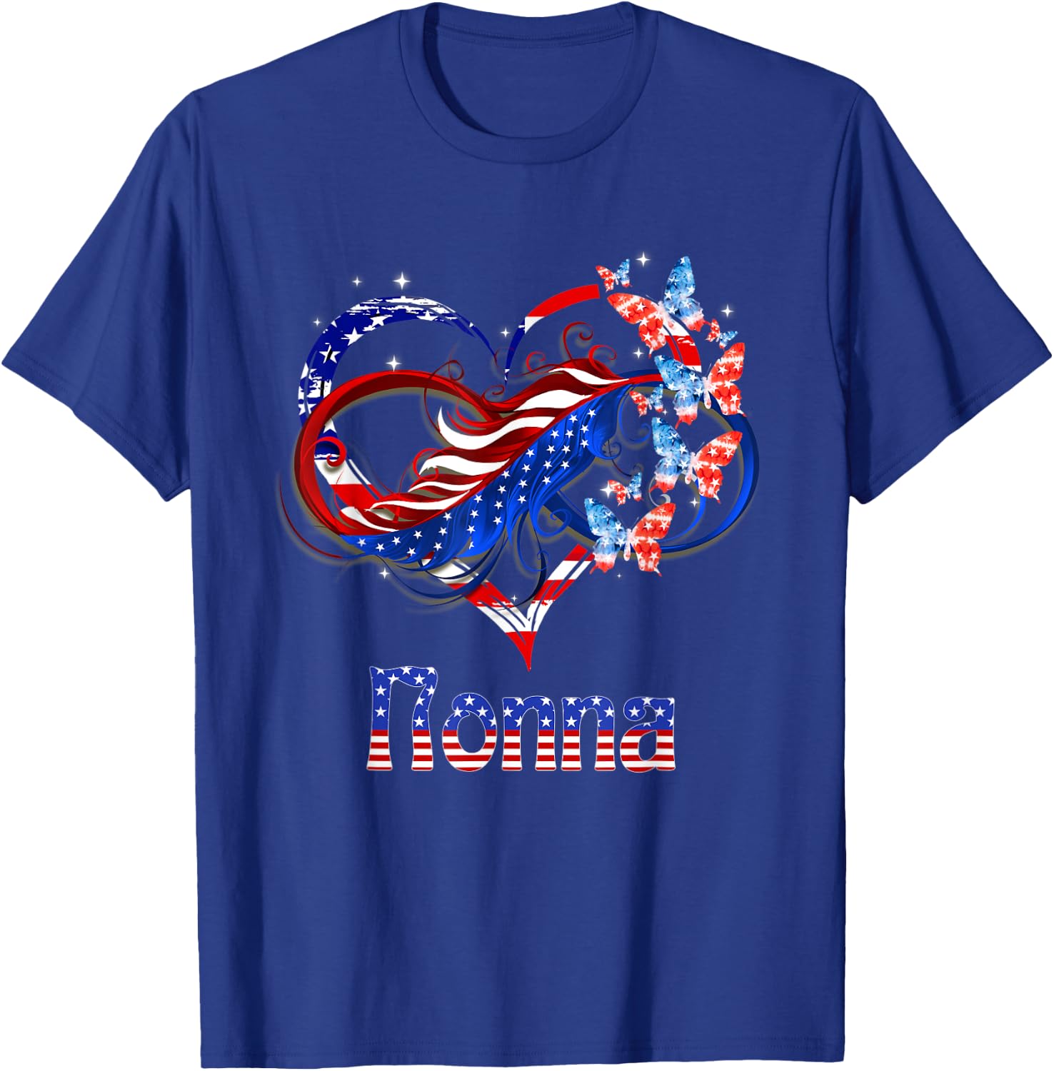 American Nonna Heart Butterlfies Patriotic 4th Of July T-Shirt - T-Shirt | Royal