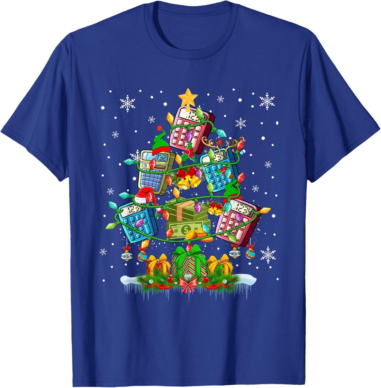 X-mas Tree Santa Reindeer Elf Calculators Accountant Lover T-Shirt - T-Shirt | Royal