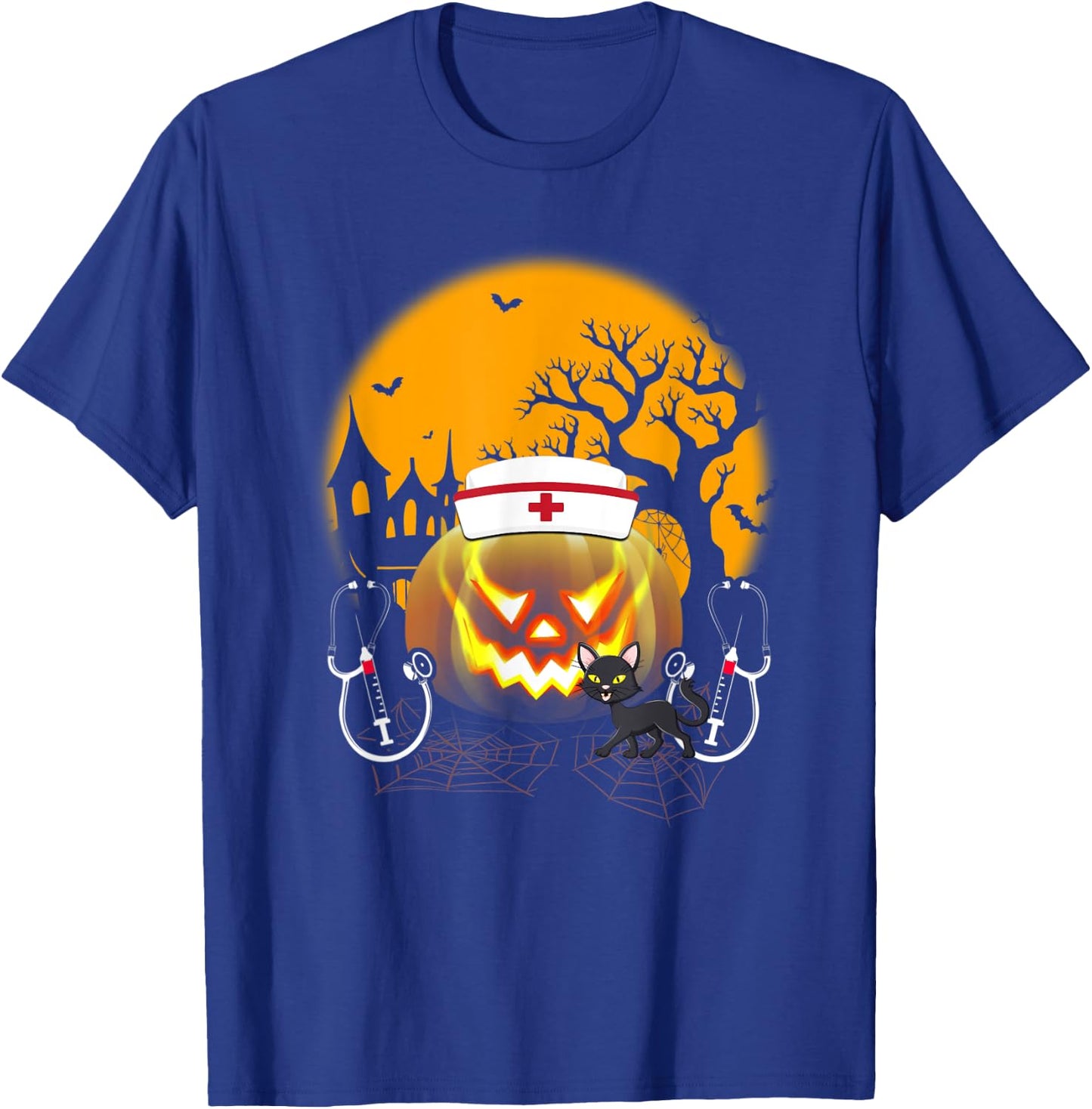 Funny Cute Nurse Costume Halloween Stethoscope Pumpkin Gift T-Shirt - T-Shirt | Royal