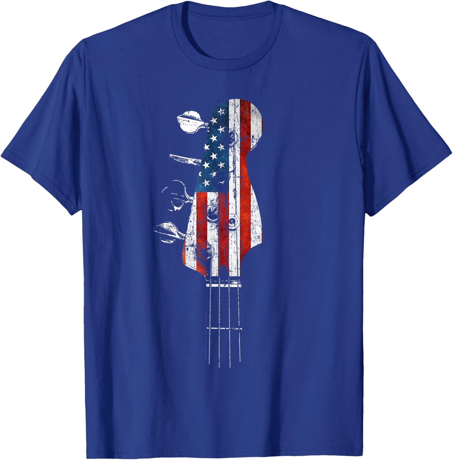 Bass Guitar Headstock USA Flag for Bassist and Bass Player T-Shirt - T-Shirt | Royal