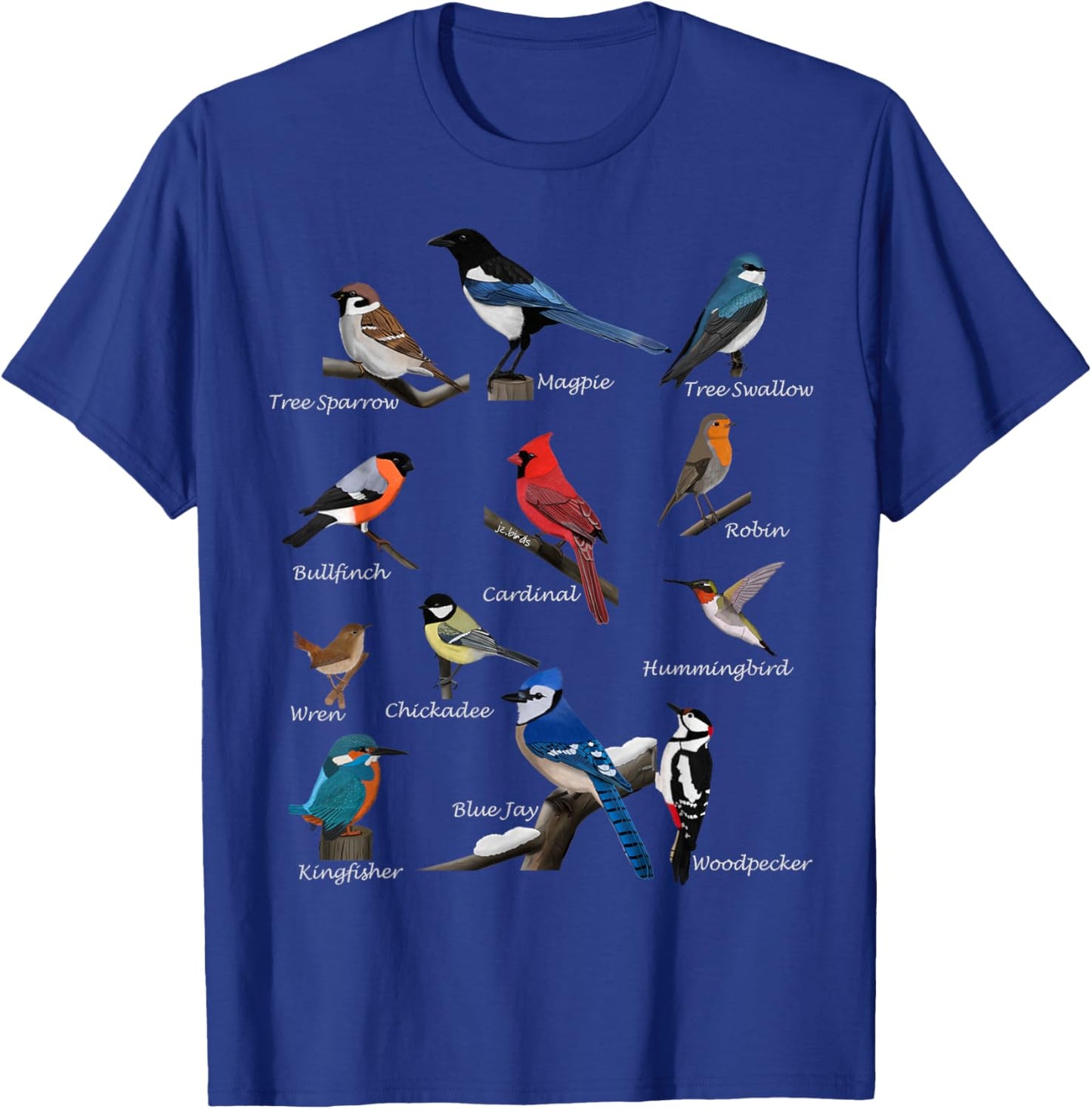 Garden Birds Cardinal Blue Jay Hummingbird Robin Wren Finch T-Shirt - T-Shirt | Royal