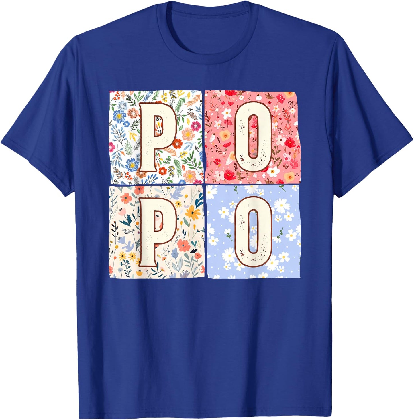 Chinese Grandma Popo Mother's Day Boho Floral Flower T-Shirt - T-Shirt | Royal