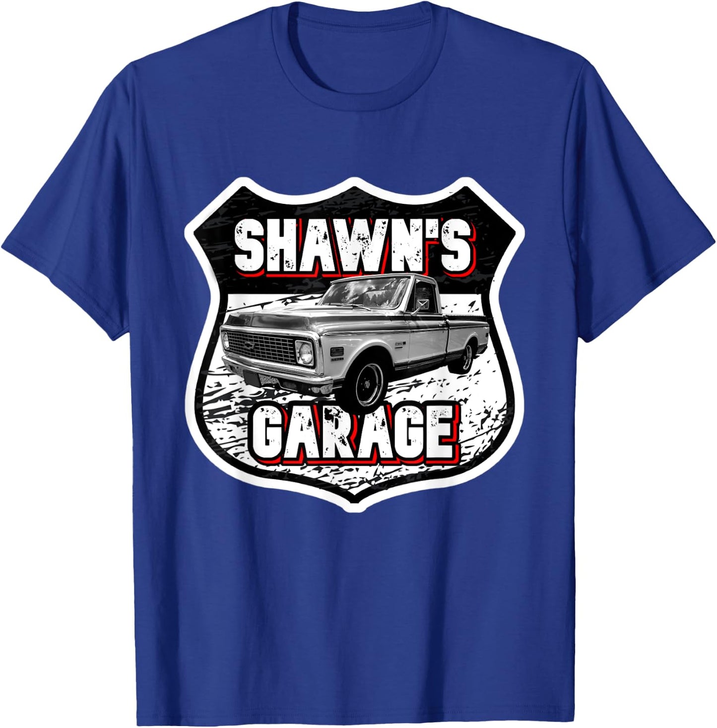 Shawn's Garage Classic Car Truck Custom Shawn Shawns Garage T-Shirt - T-Shirt | Royal