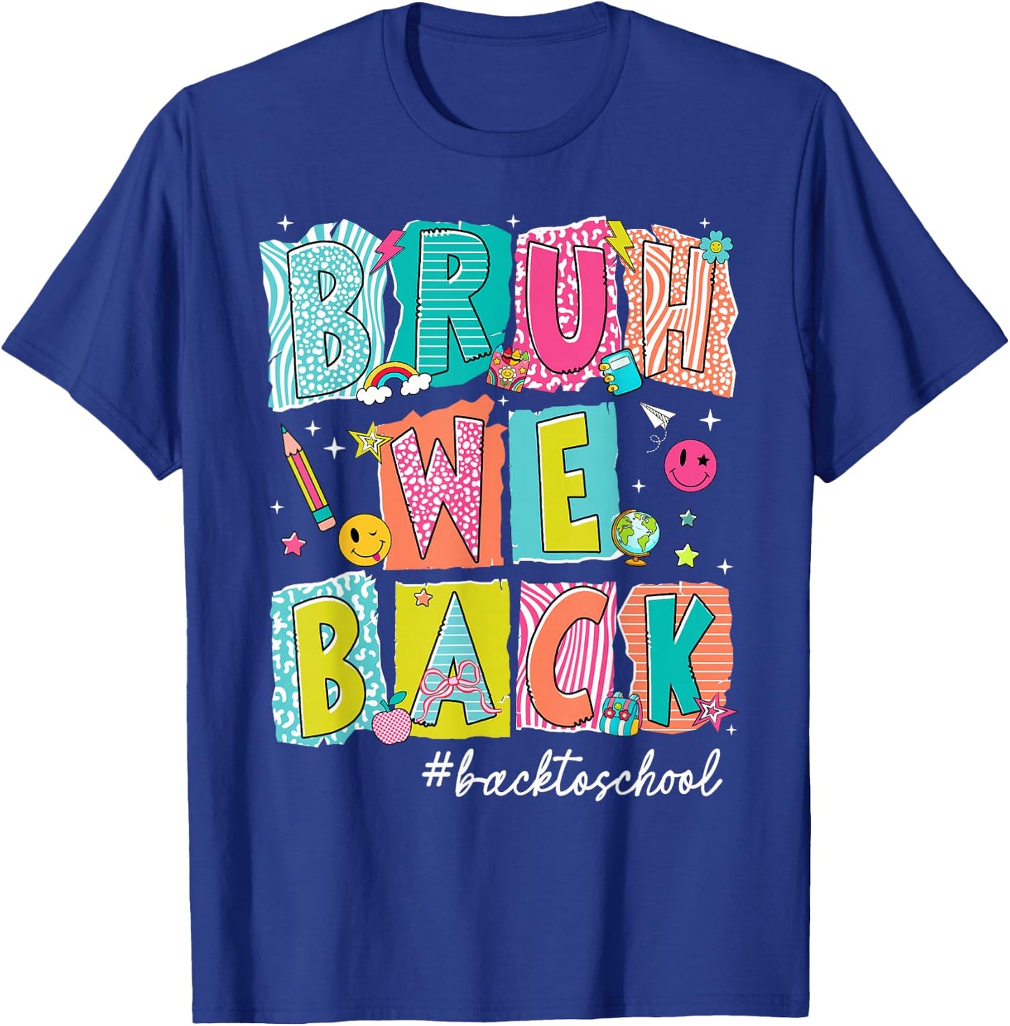 Back to School Bruh We Back Retro First Day Teacher Boy Girl T-Shirt - T-Shirt | Royal