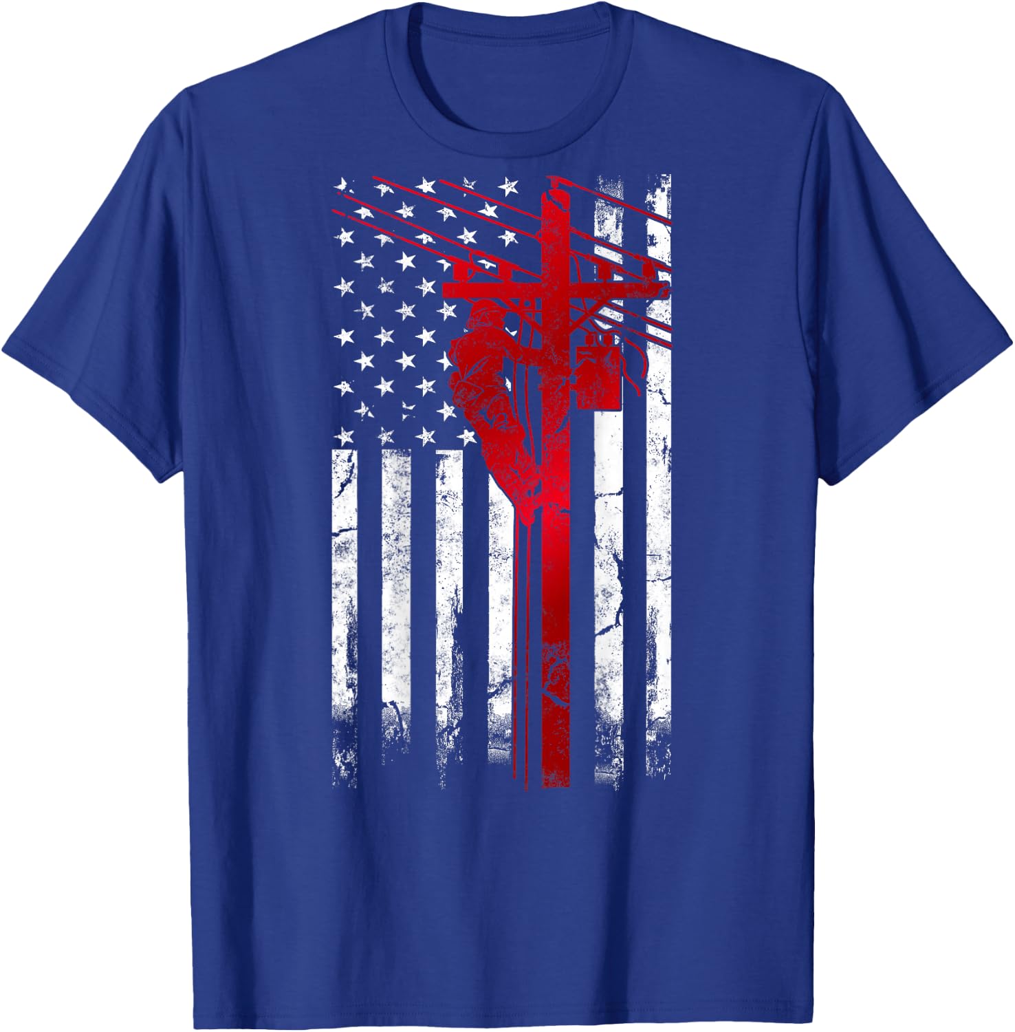 Lineman American Flag Electric Cable Lineman fathers day T-Shirt - T-Shirt | Royal