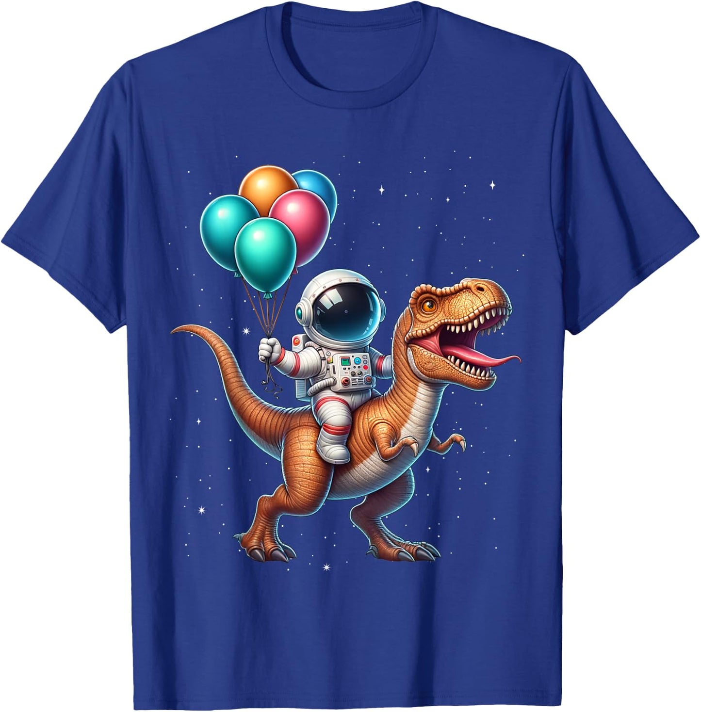 Astronaut Riding Dinosaur T Rex. Astronaut Space Birthday T-Shirt - T-Shirt | Royal