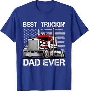 Best Truckin' Dad Ever - Semi Truck Big Rig Load T-Shirt - T-Shirt | Royal