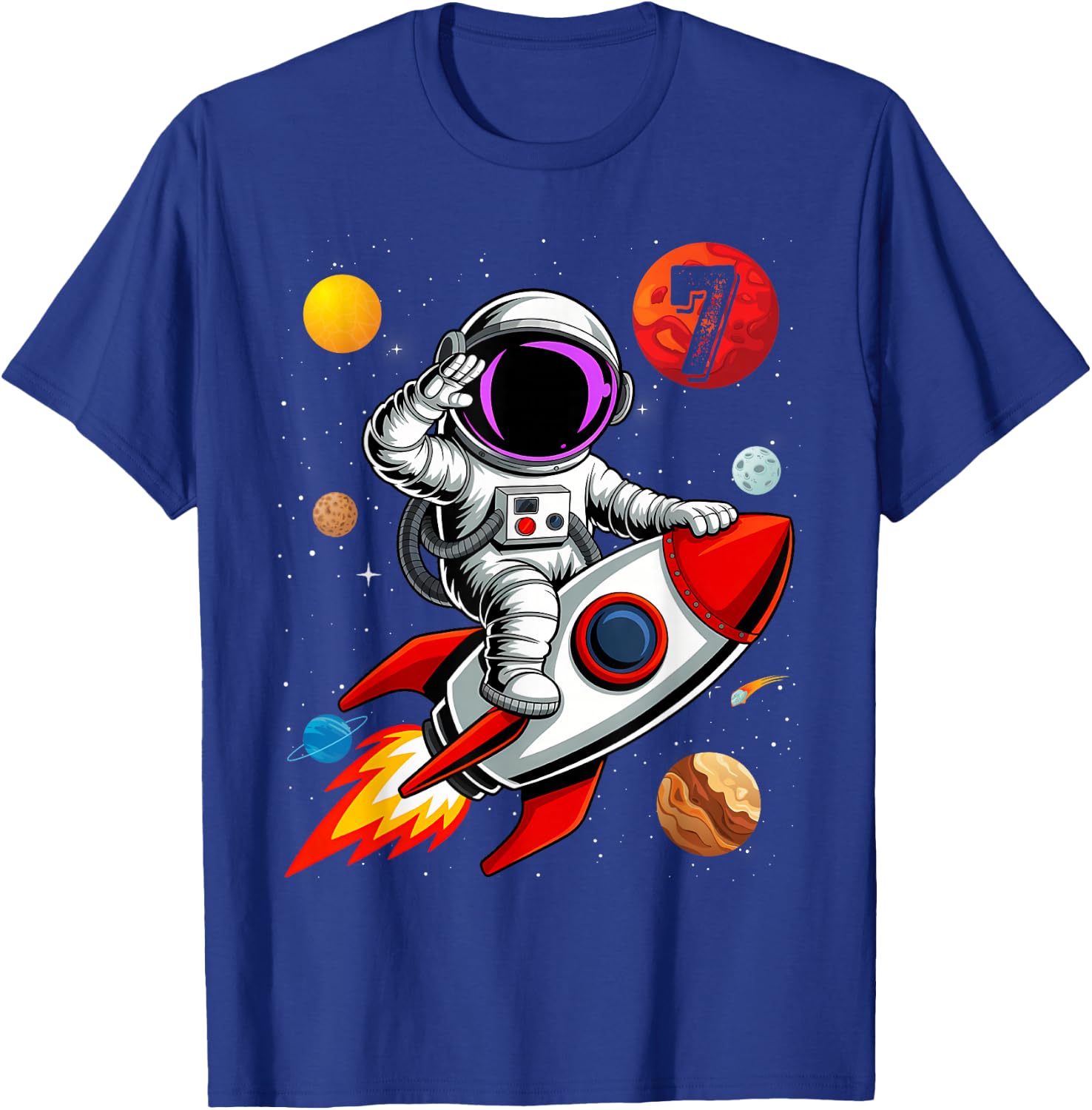 Kids 7 Years Old Birthday Boy Astronaut Space 7th B-Da T-Shirt - T-Shirt | Royal