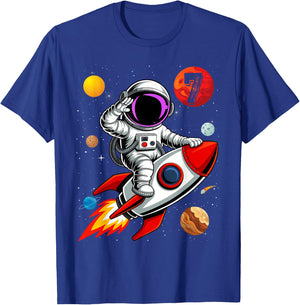 Kids 7 Years Old Birthday Boy Astronaut Space 7th B-Da T-Shirt - T-Shirt | Royal
