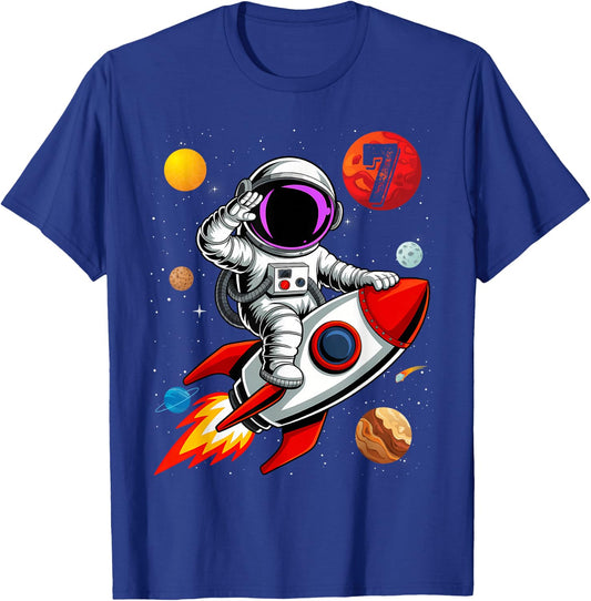 Kids 7 Years Old Birthday Boy Astronaut Space 7th B-Da T-Shirt - T-Shirt | Royal