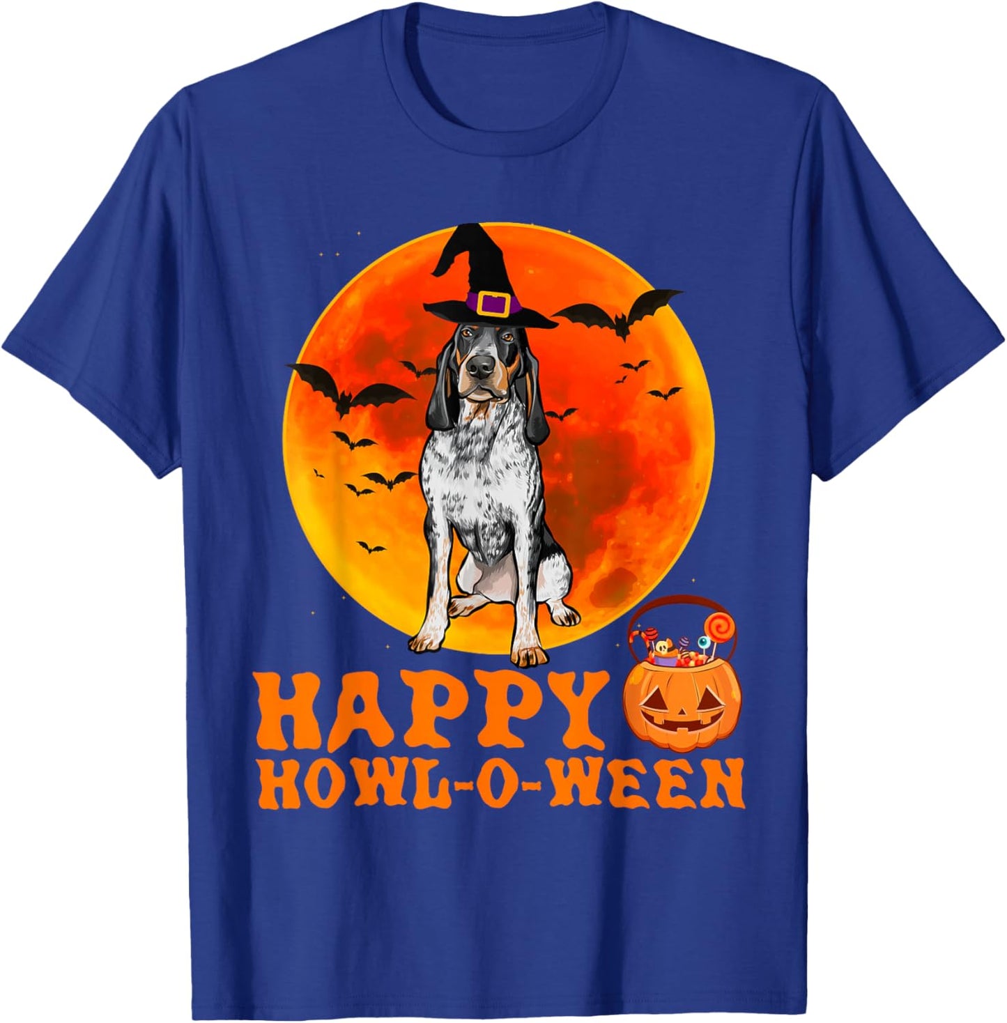 Funny Bluetick Coonhound Dog Halloween Happy Howl-o-ween Men Women T-Shirt - T-Shirt | Royal