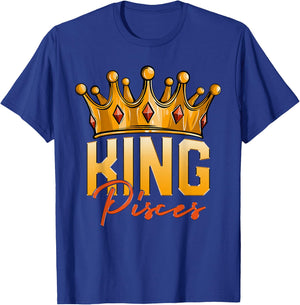 King Pisces Men Zodiac Birthday Crown T-Shirt - T-Shirt | Royal