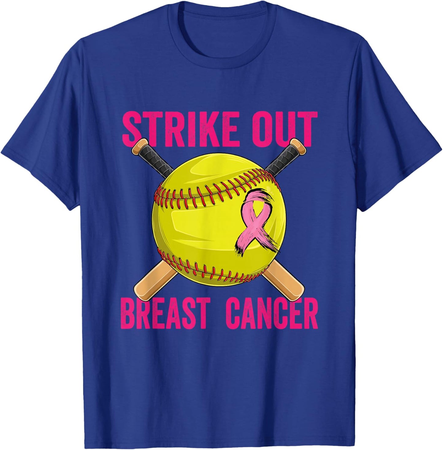 Strike Out Breast Cancer Awareness Softball Fighters T-Shirt - T-Shirt | Royal