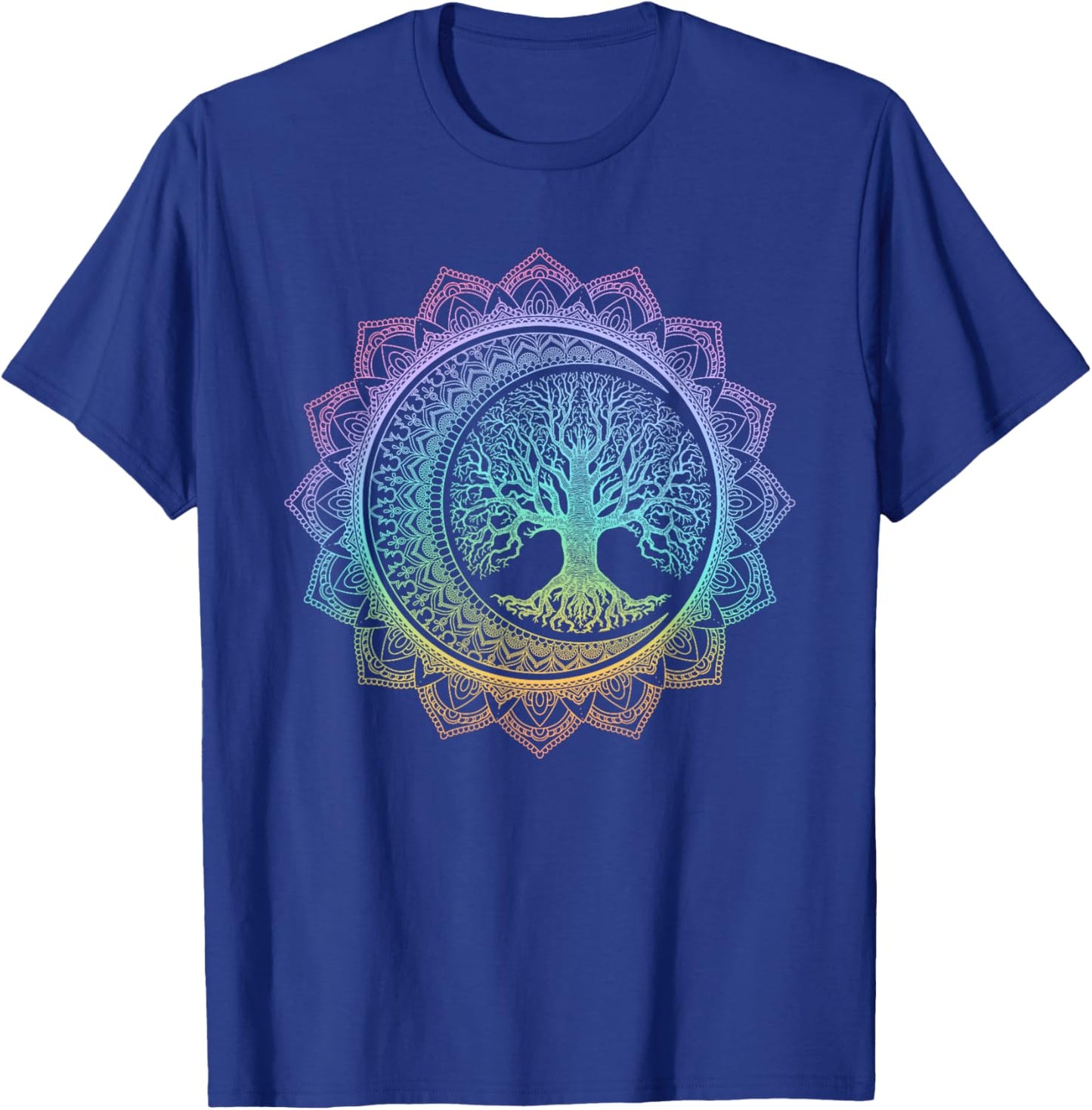 Tree of Life Cresent Moon Phases Floral Mandala Yoga Gift T-Shirt - T-Shirt | Royal