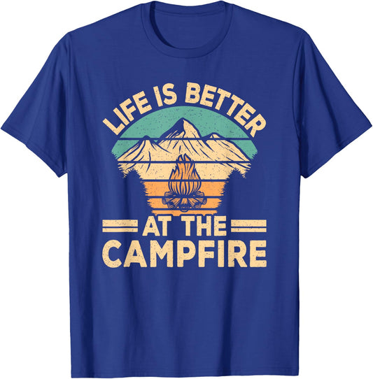 Life Is Better At The Campfire Retro Camping Tent T-Shirt - T-Shirt | Royal