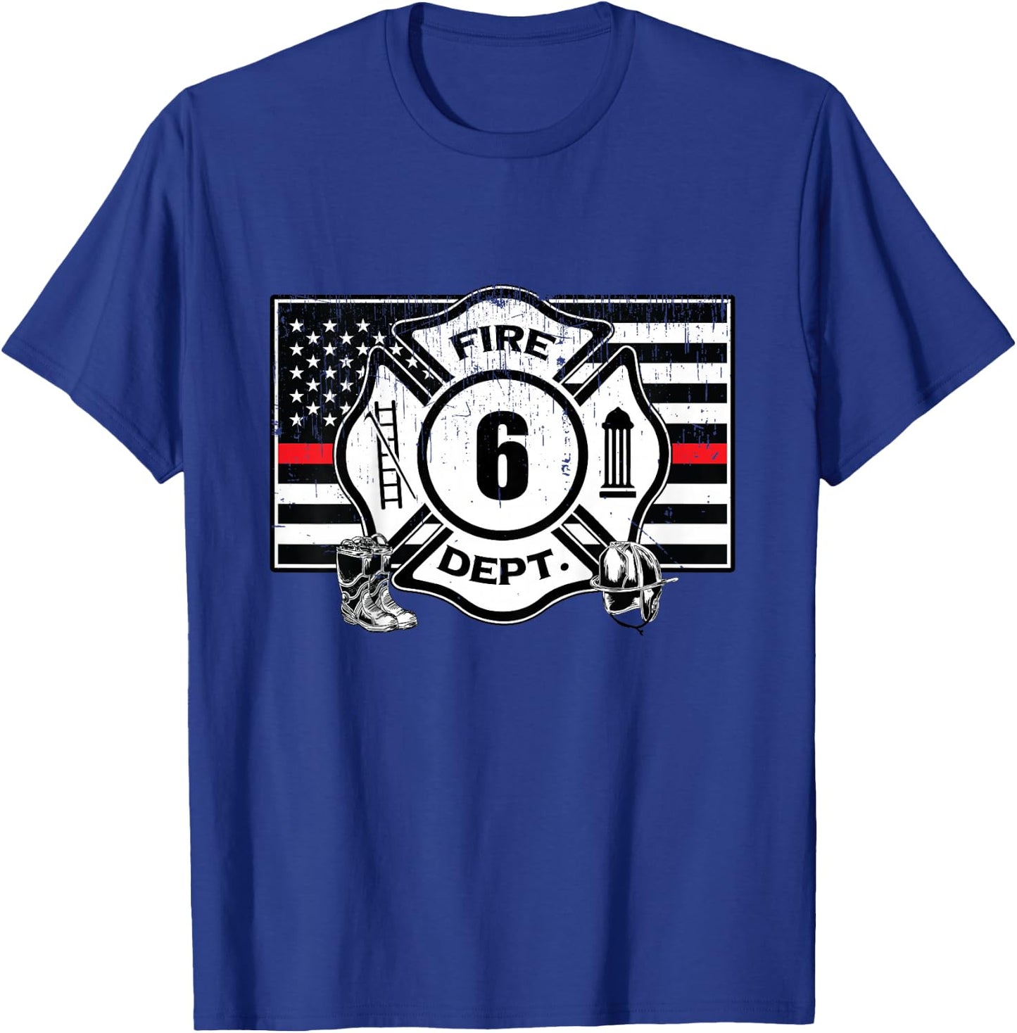 6th Birthday Firefighter Fire Truck 6 Year Old T-Shirt - T-Shirt | Royal